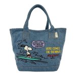 画像1: Snoopy Embroidered Canvas & Denim Tote Shopping Bag　ユニセックス男女兼用スヌーピー刺繍デニムキャンバストートショッピングバッグ (1)