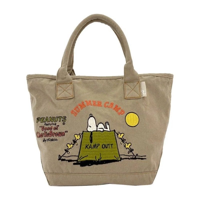 画像2: Snoopy Embroidered Canvas & Denim Tote Shopping Bag　ユニセックス男女兼用スヌーピー刺繍デニムキャンバストートショッピングバッグ (2)