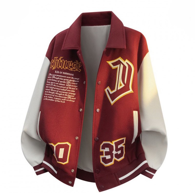 画像3: Color-block collared varsity jacket　ユニセックス男女兼用襟付き アメリカン刺繍スタジアムジャケットスタジャン (3)