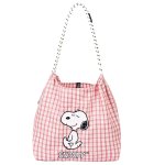 画像1: Snoopy Embroidered Plaid Tote/Shoulder Bag (Ball & Chain)　ユニセックス男女兼用スヌーピー刺繍チェック柄トートショルダーボール&チェーンバッグ (1)