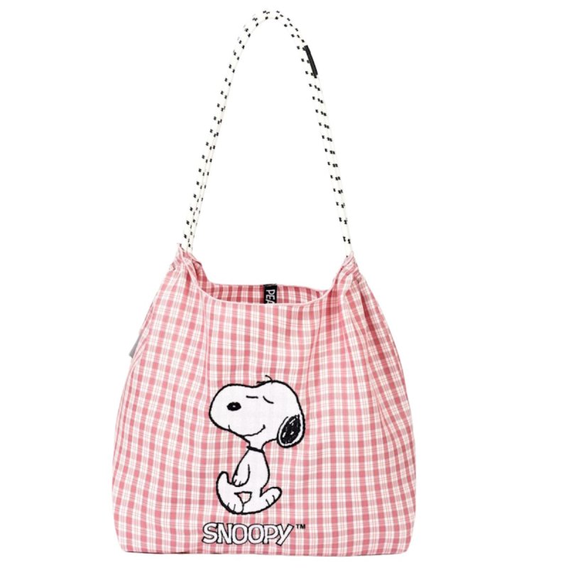 画像1: Snoopy Embroidered Plaid Tote/Shoulder Bag (Ball & Chain)　ユニセックス男女兼用スヌーピー刺繍チェック柄トートショルダーボール&チェーンバッグ (1)