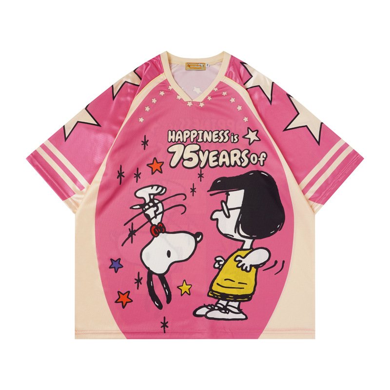 画像2: Unisex Tom and Jerry ＆ Snoopy  V-Neck 3D  Uniform T-Shirt ユニセックス 男女兼用 トムとジェリー スヌーピー Vネック ユニホームTシャツ Vネック カラーブロック 半袖 (2)