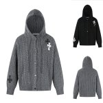 画像3:  Unisex Cross Emblem Hoodie Sweater Knitwear Cardigan　ユニセックス男女兼用クロスエンブレムフーディセーター ニットニットカーディガン 長袖セーター  (3)