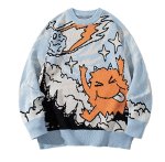 画像2: Comic-patterned cable-knit round-neck sweater ユニセックス 男女兼用 コミック編み込みクルーネックセーター (2)