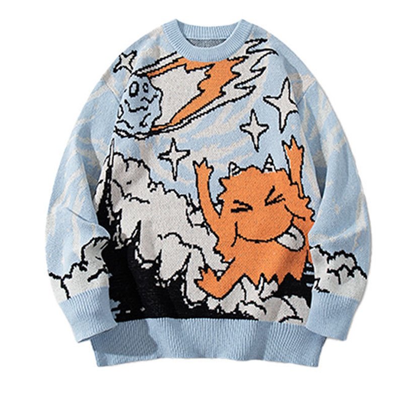 画像2: Comic-patterned cable-knit round-neck sweater ユニセックス 男女兼用 コミック編み込みクルーネックセーター (2)