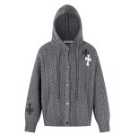 画像1:  Unisex Cross Emblem Hoodie Sweater Knitwear Cardigan　ユニセックス男女兼用クロスエンブレムフーディセーター ニットニットカーディガン 長袖セーター  (1)