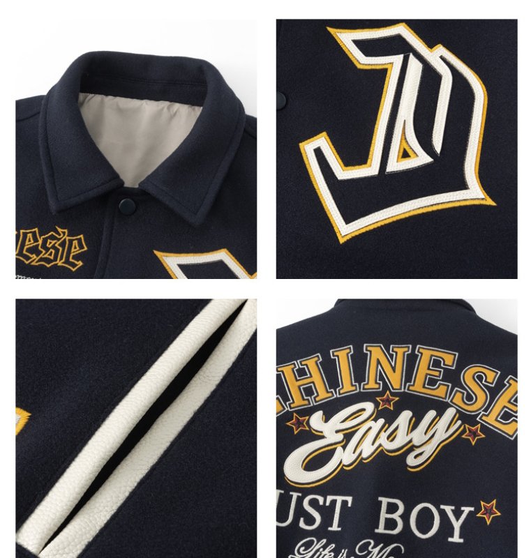 画像6: Color-block collared varsity jacket　ユニセックス男女兼用襟付き アメリカン刺繍スタジアムジャケットスタジャン (6)