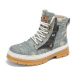 画像1: Men's Distressed denim & high-cut lace-up sneaker boots ユニセックス 男女兼用 ダメージデニム ハイカット レースアップ ワークブーツ スニーカーブーツマーティンブーツ (1)
