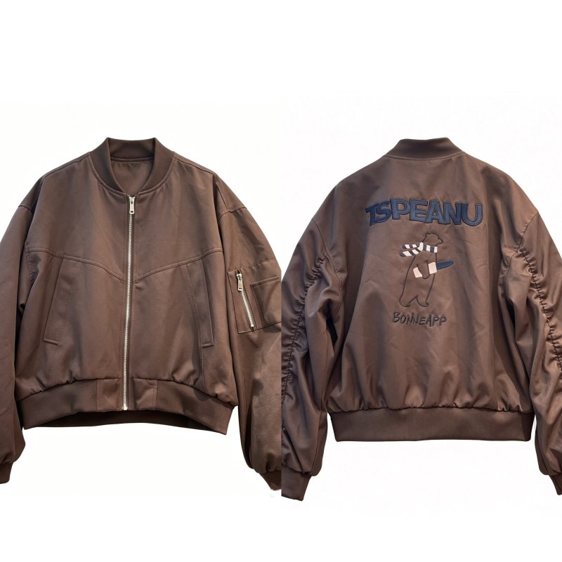 画像8: women's tspeanu Scarf-Wearing Bear Embroidery MA-1 Jacket Varsity Jacket ベア刺繍MA-1 ジャケット スタジャン (8)