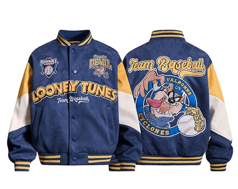 画像1: Looney Tunes Tasmanian Devil embroidery Varsity Jacket　ルーニー・テューンズタスマニアデビル刺繍 スタジアムジャケットスタジャン (1)
