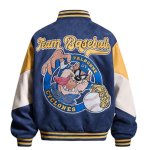 画像2: Looney Tunes Tasmanian Devil embroidery Varsity Jacket　ルーニー・テューンズタスマニアデビル刺繍 スタジアムジャケットスタジャン (2)