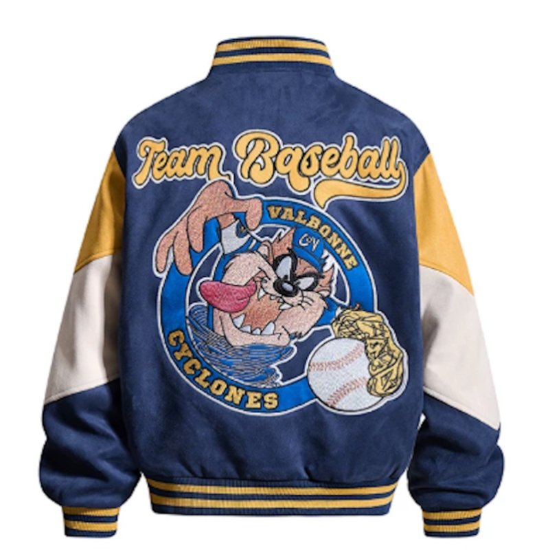 画像2: Looney Tunes Tasmanian Devil embroidery Varsity Jacket　ルーニー・テューンズタスマニアデビル刺繍 スタジアムジャケットスタジャン (2)