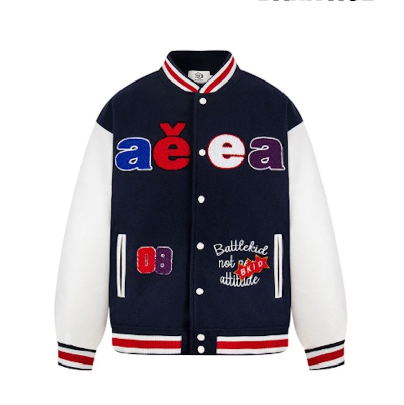画像8: Letter-Embroidered Color-Block Stadium Jacket Baseball Jacket ユニセックス男女兼用レター刺繍カラーブロックスタジアムジャンパー スタジャン (8)