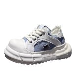 画像2: Unisex Distressed Denim Star Patchwork Platform Lace-Up Sneakersユニセックス 男女兼用 デニムスターパッチワークダメージ厚底レースアップスニーカー (2)
