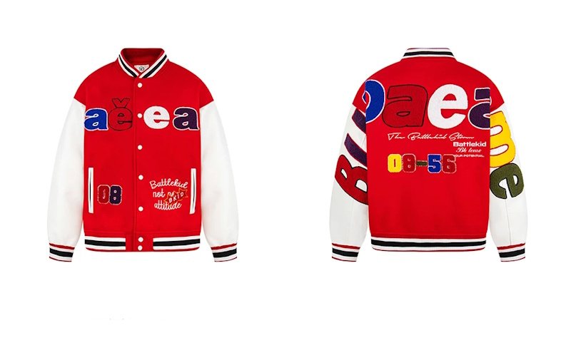 画像2: Letter-Embroidered Color-Block Stadium Jacket Baseball Jacket ユニセックス男女兼用レター刺繍カラーブロックスタジアムジャンパー スタジャン (2)