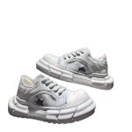 画像4: Unisex Distressed Denim Star Patchwork Platform Lace-Up Sneakersユニセックス 男女兼用 デニムスターパッチワークダメージ厚底レースアップスニーカー (4)