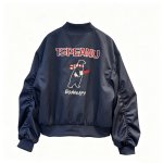 画像2: women's tspeanu Scarf-Wearing Bear Embroidery MA-1 Jacket Varsity Jacket ベア刺繍MA-1 ジャケット スタジャン (2)
