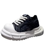 画像1: Unisex Distressed Denim Star Patchwork Platform Lace-Up Sneakersユニセックス 男女兼用 デニムスターパッチワークダメージ厚底レースアップスニーカー (1)