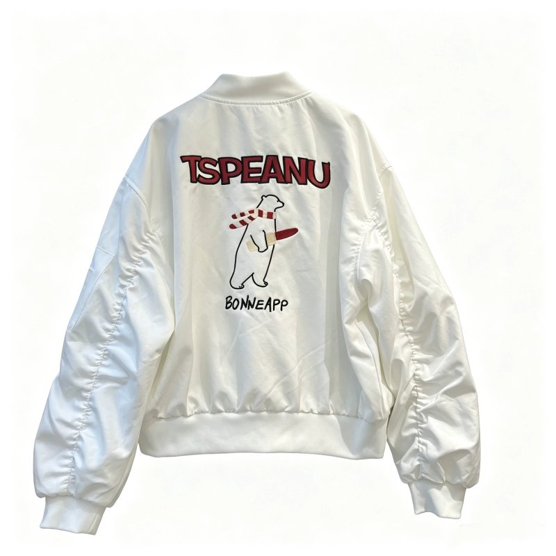 画像5: women's tspeanu Scarf-Wearing Bear Embroidery MA-1 Jacket Varsity Jacket ベア刺繍MA-1 ジャケット スタジャン (5)