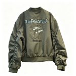 画像3: women's tspeanu Scarf-Wearing Bear Embroidery MA-1 Jacket Varsity Jacket ベア刺繍MA-1 ジャケット スタジャン (3)