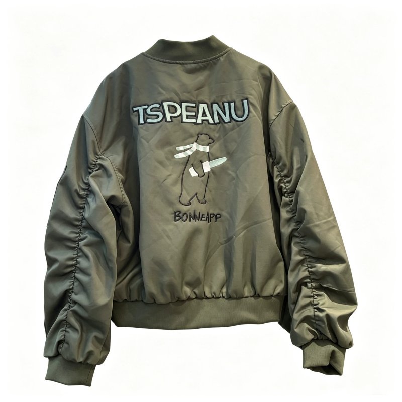 画像3: women's tspeanu Scarf-Wearing Bear Embroidery MA-1 Jacket Varsity Jacket ベア刺繍MA-1 ジャケット スタジャン (3)