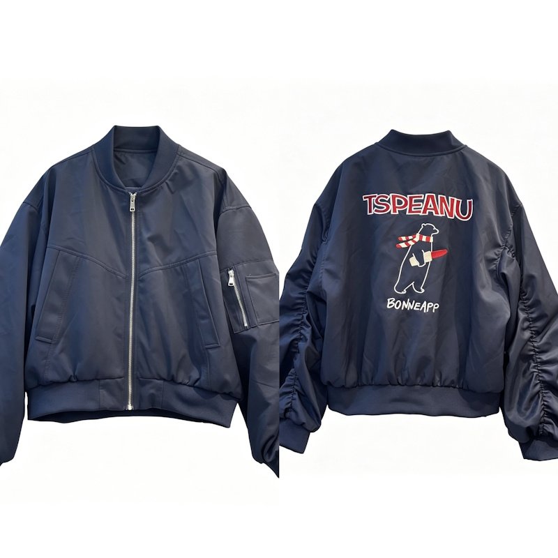 画像6: women's tspeanu Scarf-Wearing Bear Embroidery MA-1 Jacket Varsity Jacket ベア刺繍MA-1 ジャケット スタジャン (6)