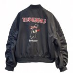 画像1: women's tspeanu Scarf-Wearing Bear Embroidery MA-1 Jacket Varsity Jacket ベア刺繍MA-1 ジャケット スタジャン (1)