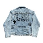 画像2: Doodle-style portrait Distressed Denim Jacket ユニセックス男女兼用落書き似顔絵 ダメージデニムGジャン (2)