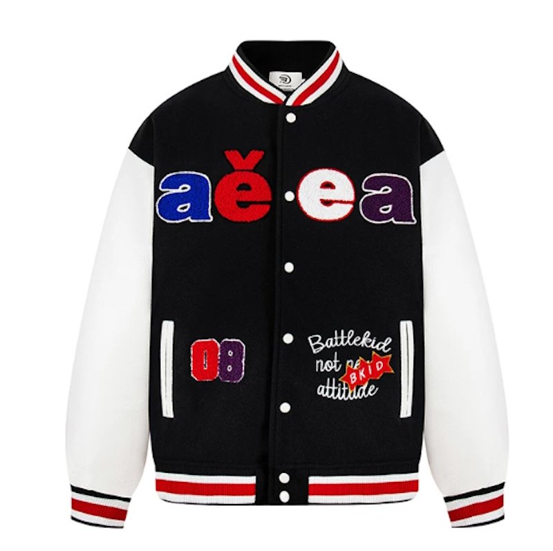画像4: Letter-Embroidered Color-Block Stadium Jacket Baseball Jacket ユニセックス男女兼用レター刺繍カラーブロックスタジアムジャンパー スタジャン (4)