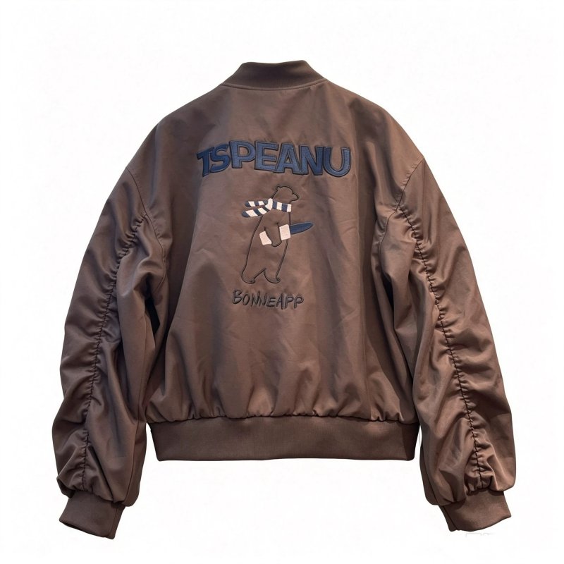 画像4: women's tspeanu Scarf-Wearing Bear Embroidery MA-1 Jacket Varsity Jacket ベア刺繍MA-1 ジャケット スタジャン (4)
