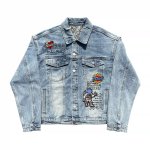 画像2: Astronaut & Heart Emblem Distressed Denim Jacket ユニセックス男女兼用宇宙飛行士＆ハートエンブレム ダメージデニムGジャン (2)