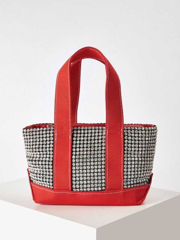 画像5: Rhinestone canvas diamond Tote Bag  ラインストーン キャンバスミニトートバッグ  (5)