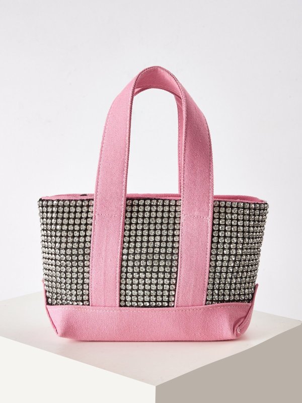 画像6: Rhinestone canvas diamond Tote Bag  ラインストーン キャンバスミニトートバッグ  (6)