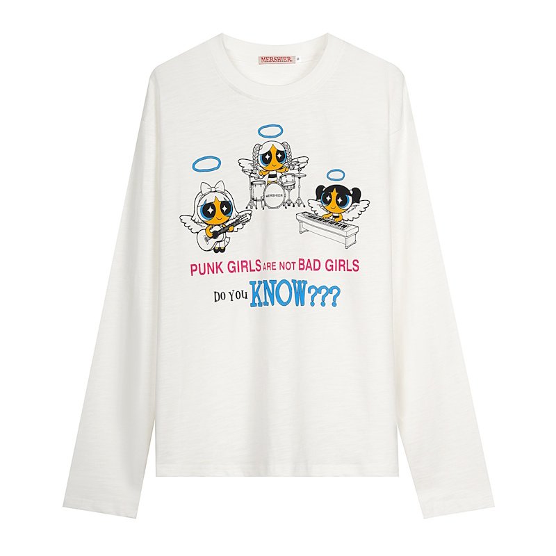 画像1: Puff-Sleeve "Powerful Girls Band" Long-Sleeve T-Shirt　ユニセックス 男女兼用パフパワフルガールバンド長袖Tシャツ (1)