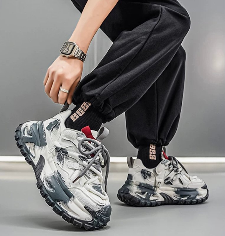画像4: Unisex Paint-effect chunky platform lace-up sneakers　ユニセックス 男女兼用 ペイント厚底チャンキーレースアップスニーカーシューズ (4)