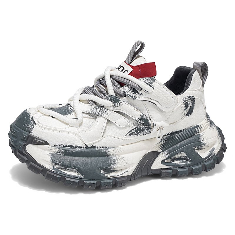 画像1: Unisex Paint-effect chunky platform lace-up sneakers　ユニセックス 男女兼用 ペイント厚底チャンキーレースアップスニーカーシューズ (1)