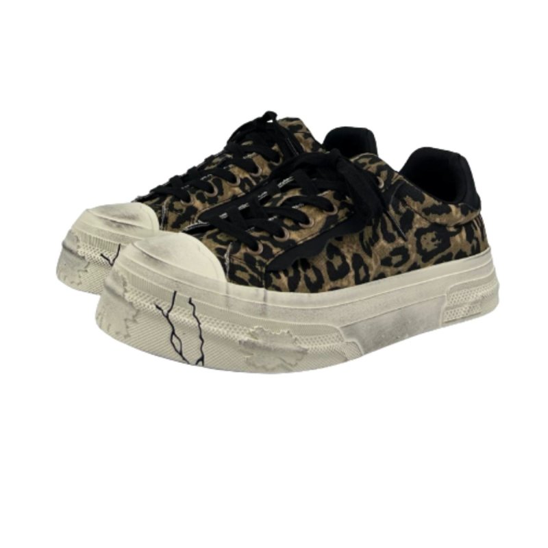 画像1: Unisex Leopard-print platform lace-up sneakers　ユニセックス 男女兼用 レオパード厚底レースアップスニーカーシューズ (1)