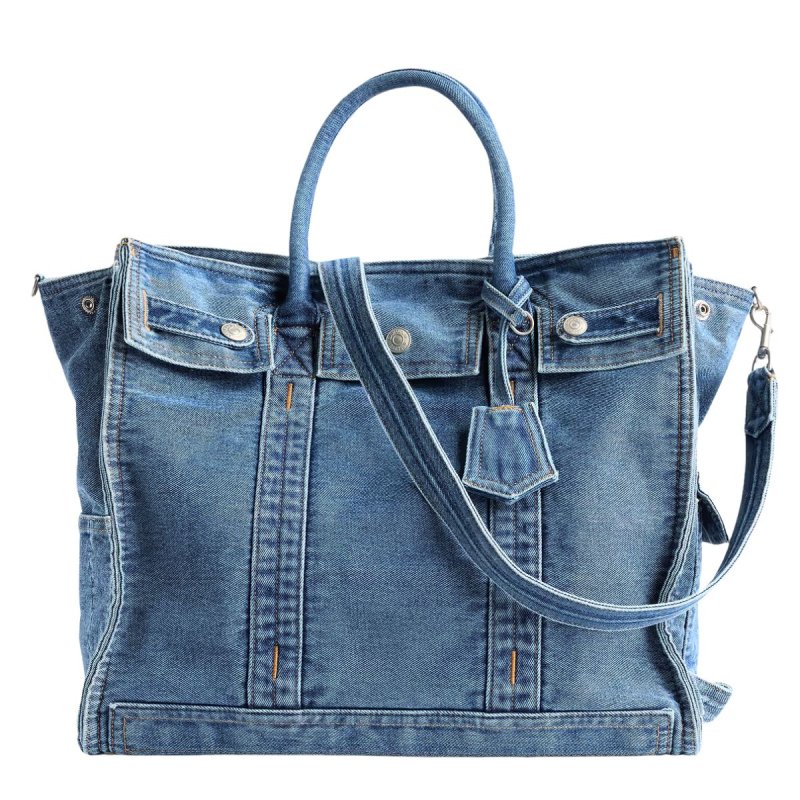 画像1: Canvas & Denim Five Pocket Tote Bag  キャンバス デニム ファイブポケット パイピング トート バッグ  (1)