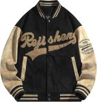 画像4: Suede baseball uniform jacket blouson ユニセックス 男女兼用 スエード調 ベースボール スタジャン ジャンパー ジャケット ブルゾン 大きいサイズあり (4)