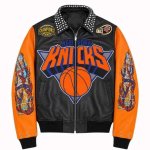 画像1: New York Knicks Championship Studded Leather Jacket Riders Motorcycle coat ニューヨーク・ニックス チャンピオンシップ スタッズ付き ヴィンテージ風 古着風 レザー ジャケット ライダース コート  (1)