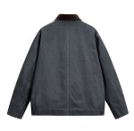 画像4: Lapel Zip-Up Cotton Jacket/Coat with Check Lining　ユニセックス男女兼用ラペル ジップアップ裏地チェックコットンジャケットコート (4)