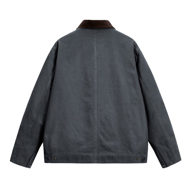 画像4: Lapel Zip-Up Cotton Jacket/Coat with Check Lining　ユニセックス男女兼用ラペル ジップアップ裏地チェックコットンジャケットコート (4)