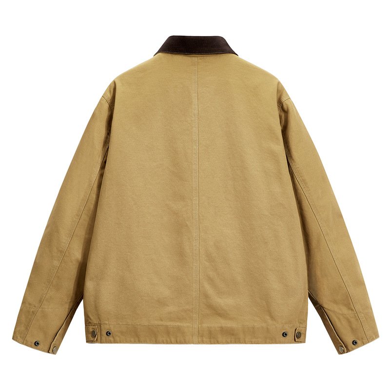 画像3: Lapel Zip-Up Cotton Jacket/Coat with Check Lining　ユニセックス男女兼用ラペル ジップアップ裏地チェックコットンジャケットコート (3)