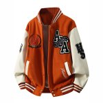 画像3: Alphabet & Emblem Embroidery Leather-Sleeve Varsity Jacket Baseball Jacket ユニセックス男女兼用アルファベット＆エンブレム刺繍 スリーブレザーベースボールジャケットスタジャン (3)