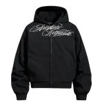 画像2: Alphabet Embroidery Zip-Up Hoodie Jacket ユニセックス男女兼用アルファベット刺繍 ジップアップフーディジャケットスタジャン (2)