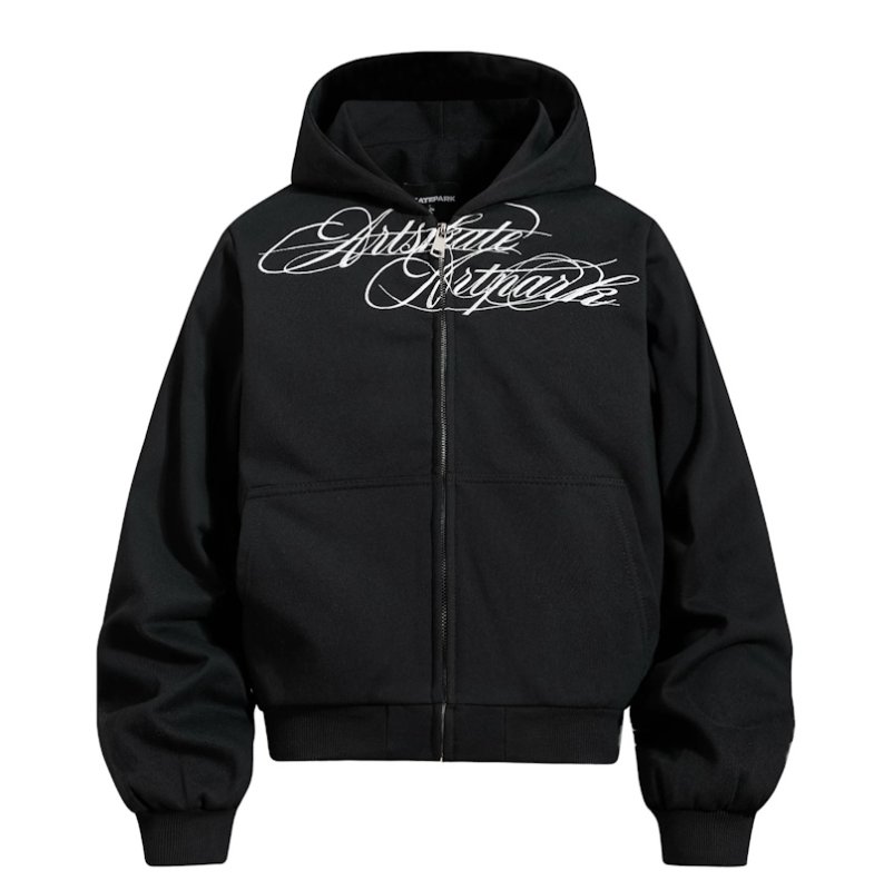 画像2: Alphabet Embroidery Zip-Up Hoodie Jacket ユニセックス男女兼用アルファベット刺繍 ジップアップフーディジャケットスタジャン (2)