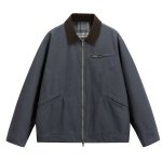 画像2: Lapel Zip-Up Cotton Jacket/Coat with Check Lining　ユニセックス男女兼用ラペル ジップアップ裏地チェックコットンジャケットコート (2)