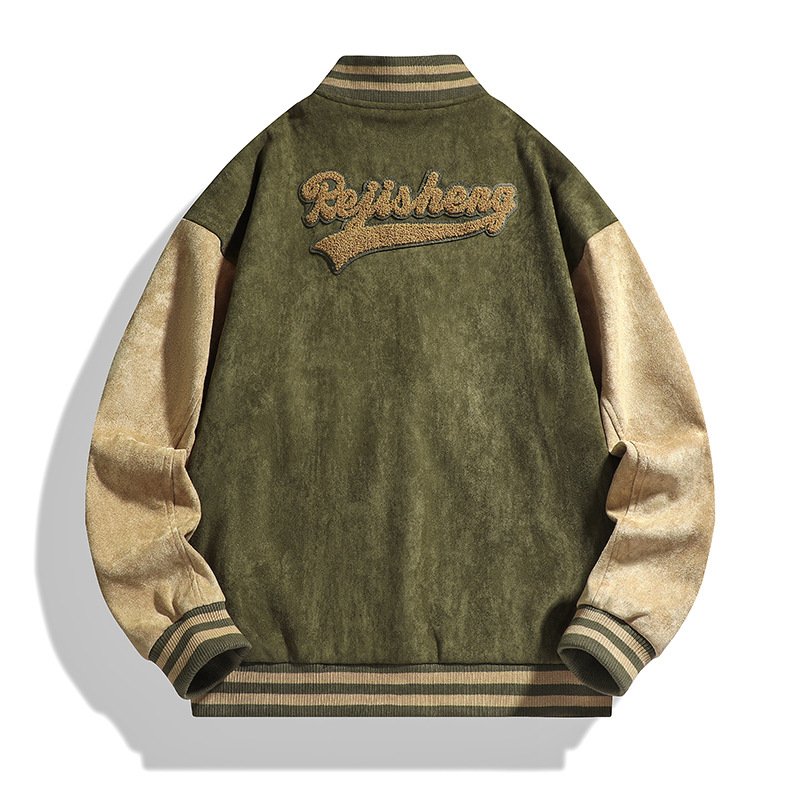 画像2: Suede baseball uniform jacket blouson ユニセックス 男女兼用 スエード調 ベースボール スタジャン ジャンパー ジャケット ブルゾン 大きいサイズあり (2)