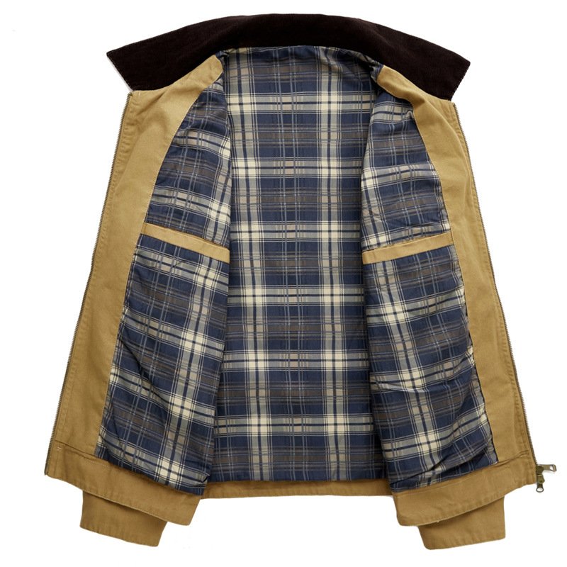 画像6: Lapel Zip-Up Cotton Jacket/Coat with Check Lining　ユニセックス男女兼用ラペル ジップアップ裏地チェックコットンジャケットコート (6)