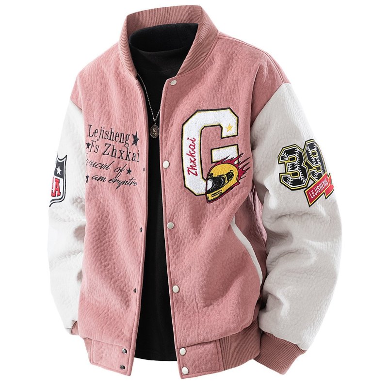 画像3: Racing Car & Emblem Embroidery Leather-Sleeve Varsity Jacket Embroidery Leather-Sleeve Varsity Jacket Baseball Jacket ユニセックス男女兼用レーシングカー＆エンブレム刺繍 スリーブレザーベースボールジャケットスタジャン (3)
